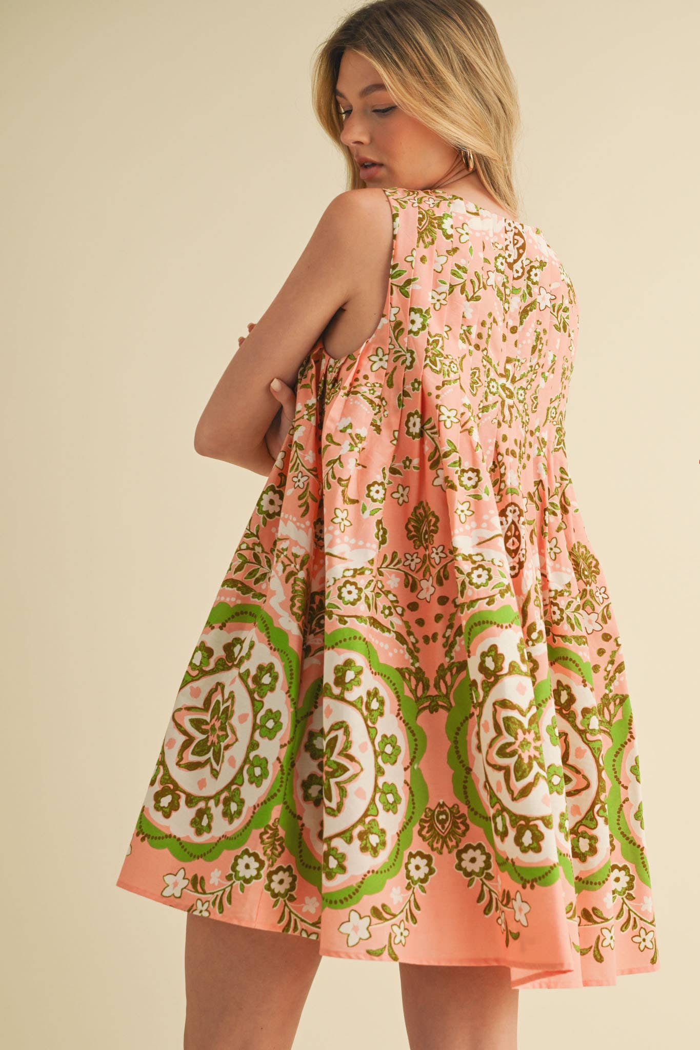 EXCLUSIVE PRINT MINI DRESS WITH PLEATING