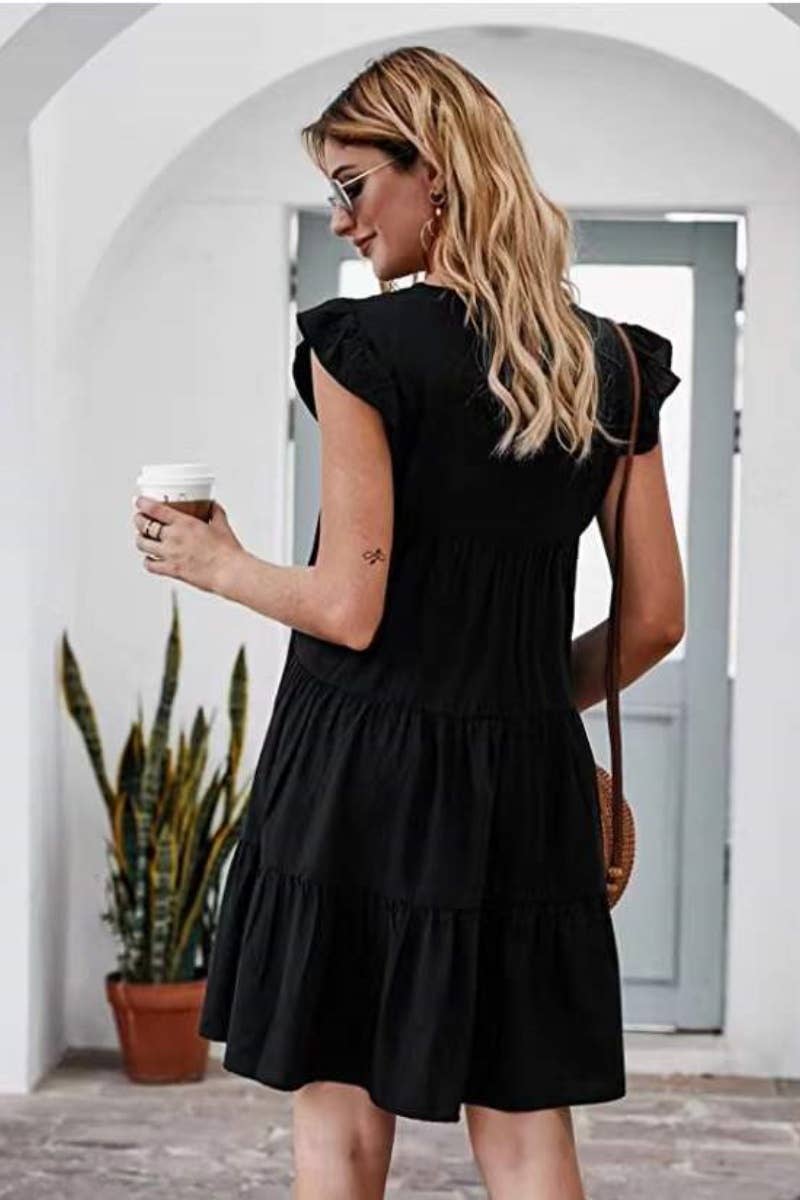 SUMMER CREW-NECK SHORT-SLEEVED CAKE DRESS