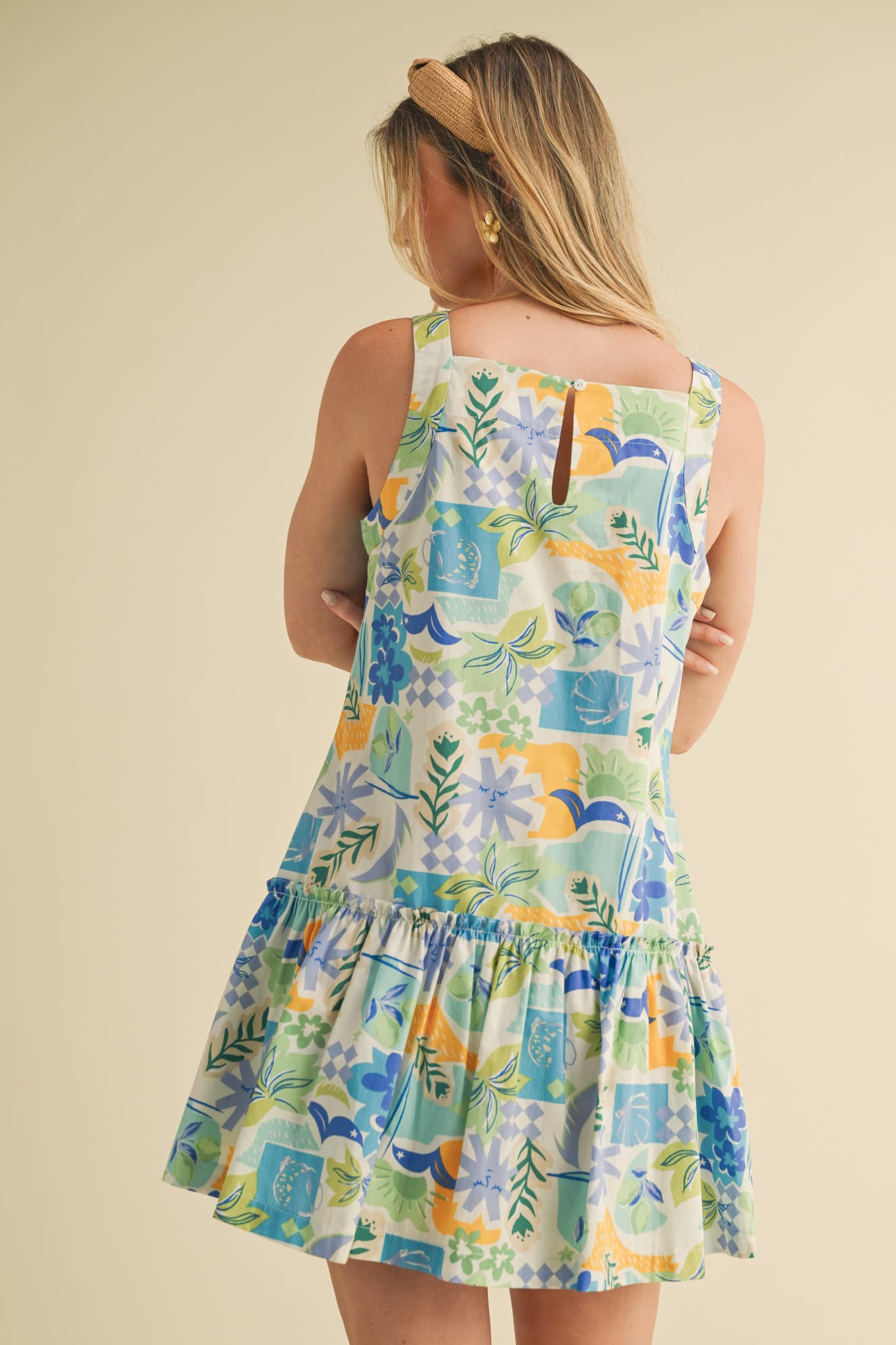 EXCLUSIVE PRINT RUFFLED DROP WAIST MINI DRESS