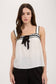 SLEEVELESS WAVY TRIM FRONT SPLIT WITH TIE BLOUSE