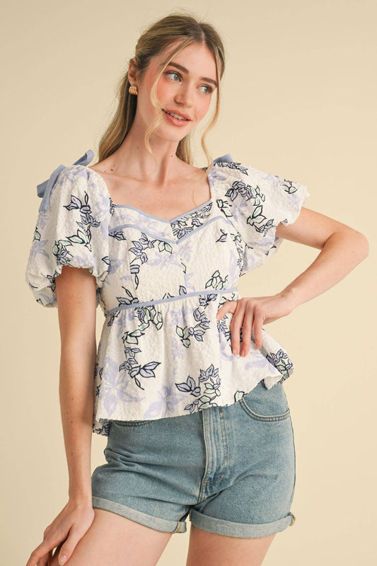 EXCLUSIVE PRINT FLORAL PEPLUM WAIST TOP