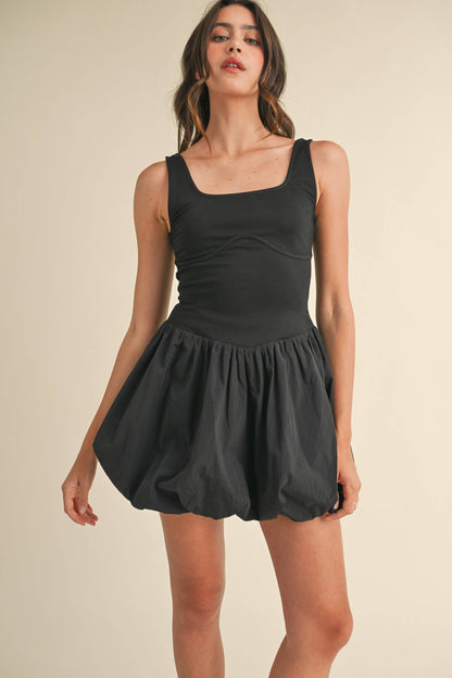 BUBBLE HEM MIXED MEDIA MINI DRESS