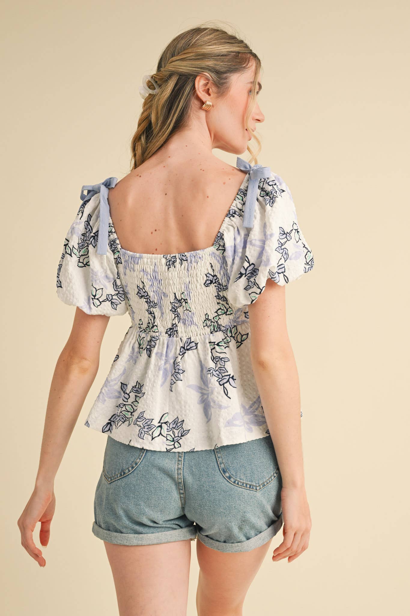 EXCLUSIVE PRINT FLORAL PEPLUM WAIST TOP