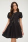FRONT TIE SHORT PUFF SLEEVE BABYDOLL MINI DRESS