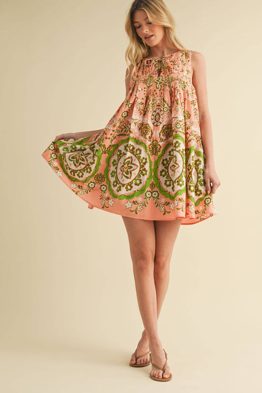 EXCLUSIVE PRINT MINI DRESS WITH PLEATING