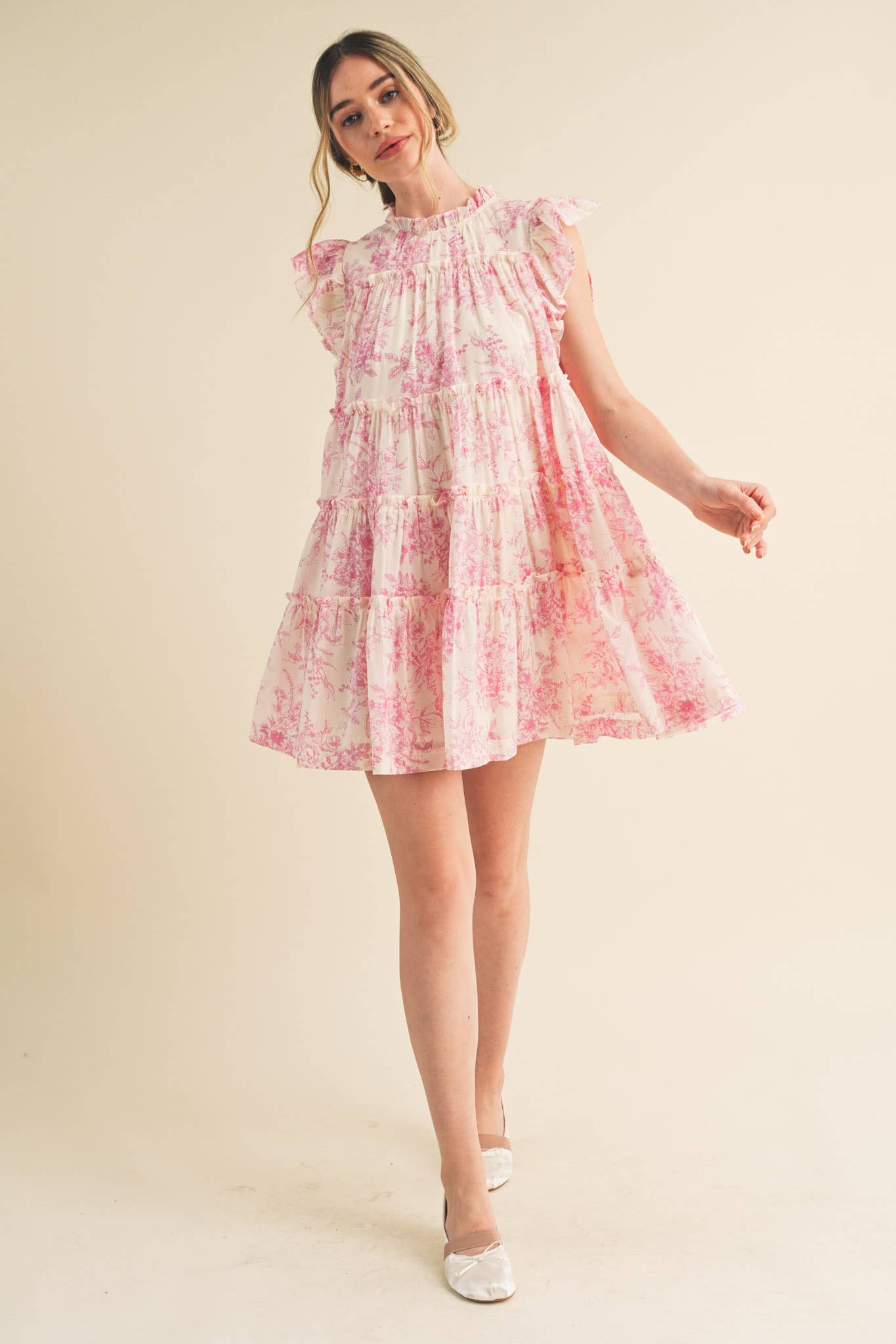 FLUTTER SLEEVE BABYDOLL MINI DRESS