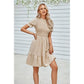 Solid Puff Sleeve Shirred Detail Ruffle Hem Dress