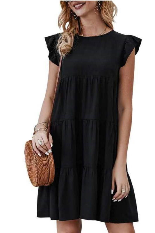 SUMMER CREW-NECK SHORT-SLEEVED CAKE DRESS
