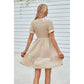 Solid Puff Sleeve Shirred Detail Ruffle Hem Dress