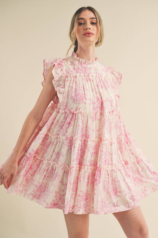 FLUTTER SLEEVE BABYDOLL MINI DRESS