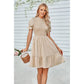 Solid Puff Sleeve Shirred Detail Ruffle Hem Dress