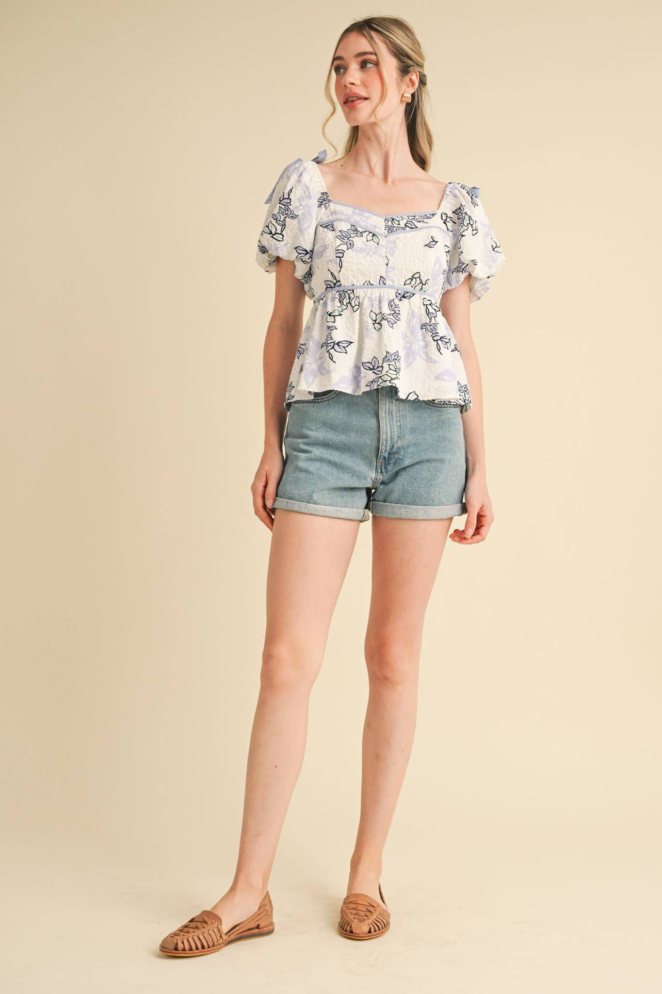EXCLUSIVE PRINT FLORAL PEPLUM WAIST TOP