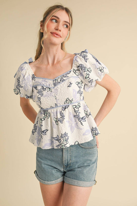 EXCLUSIVE PRINT FLORAL PEPLUM WAIST TOP