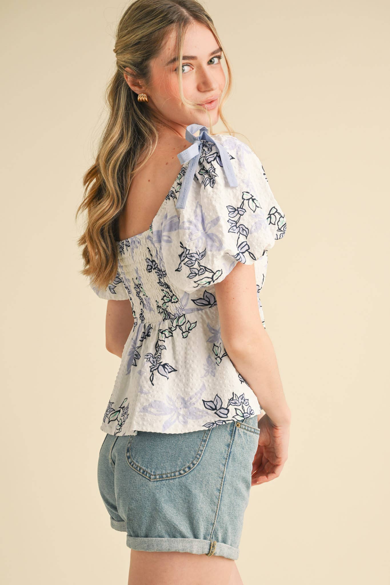 EXCLUSIVE PRINT FLORAL PEPLUM WAIST TOP