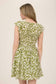 LEAF PRINT FRONT TIE SMOCKED BODICE MINI DRESS