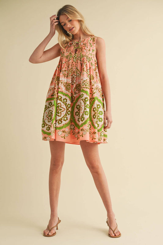 EXCLUSIVE PRINT MINI DRESS WITH PLEATING