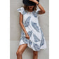 Leaf Print Loose Fit Color Block Sleeves Ruffle Dress