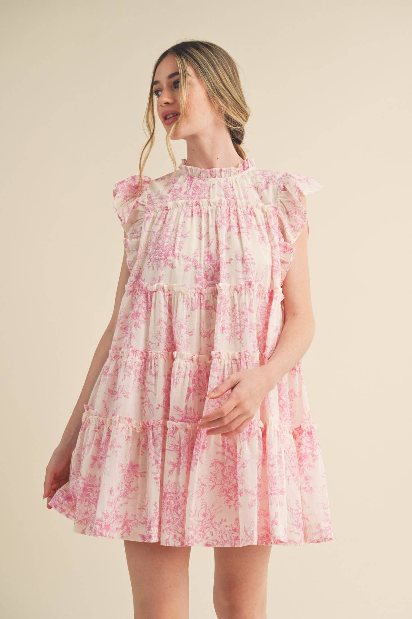 FLUTTER SLEEVE BABYDOLL MINI DRESS