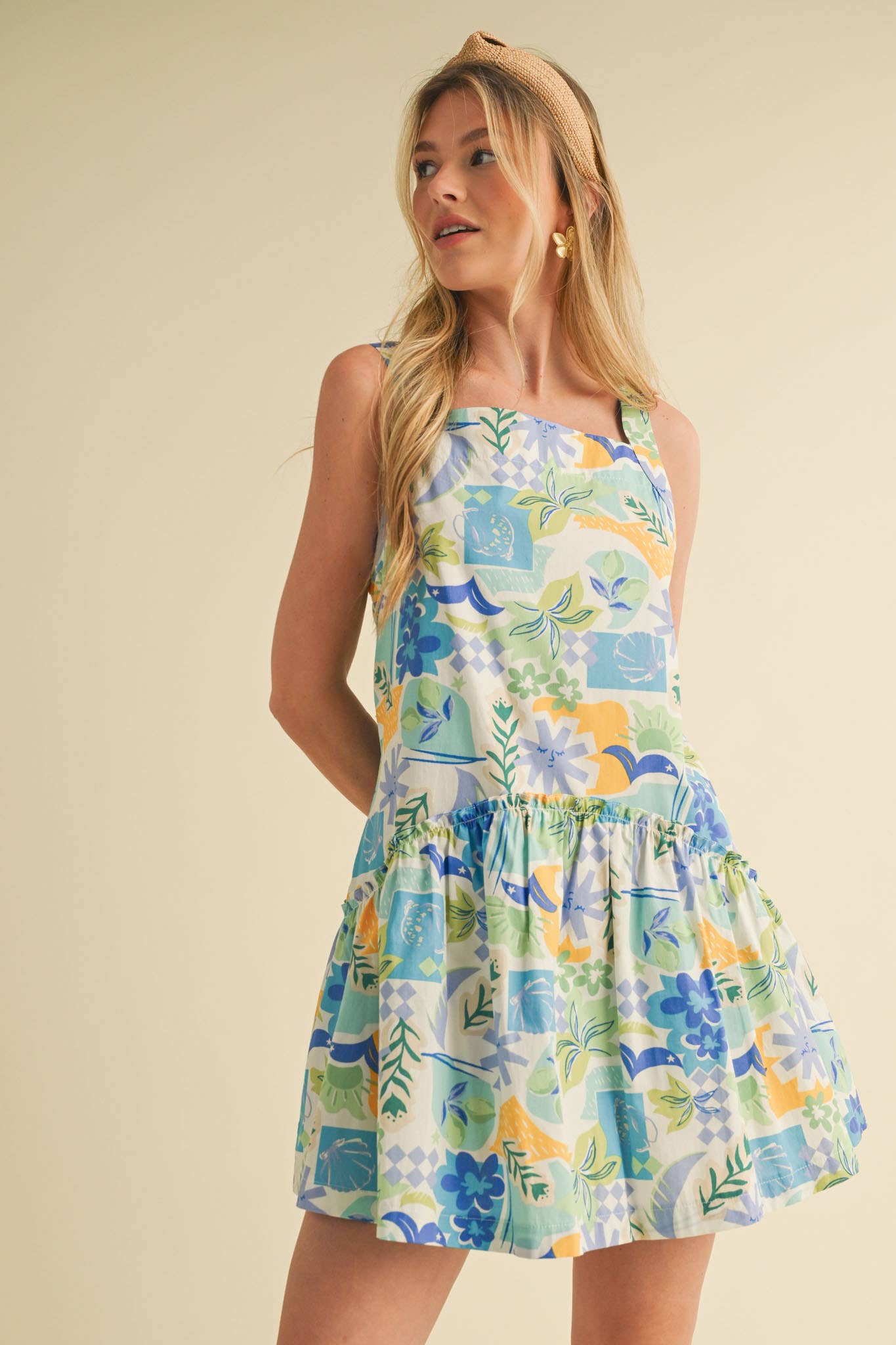 EXCLUSIVE PRINT RUFFLED DROP WAIST MINI DRESS