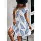 Leaf Print Loose Fit Color Block Sleeves Ruffle Dress