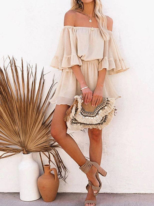 Off Shoulder Flounce Bell Sleeve Romper