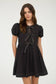 FRONT TIE SHORT PUFF SLEEVE BABYDOLL MINI DRESS