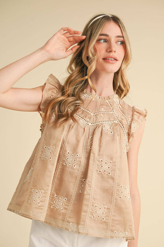 EYELET LACE TRIM TOP