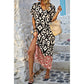 Random Printed V Neck Split Loose Dress