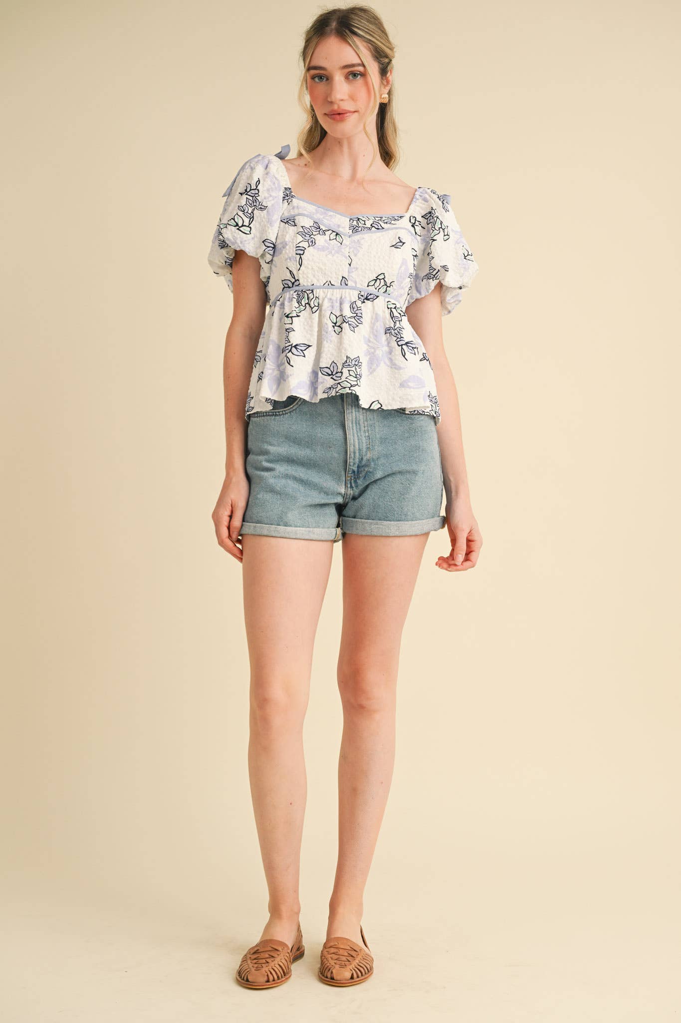 EXCLUSIVE PRINT FLORAL PEPLUM WAIST TOP