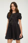 FRONT TIE SHORT PUFF SLEEVE BABYDOLL MINI DRESS