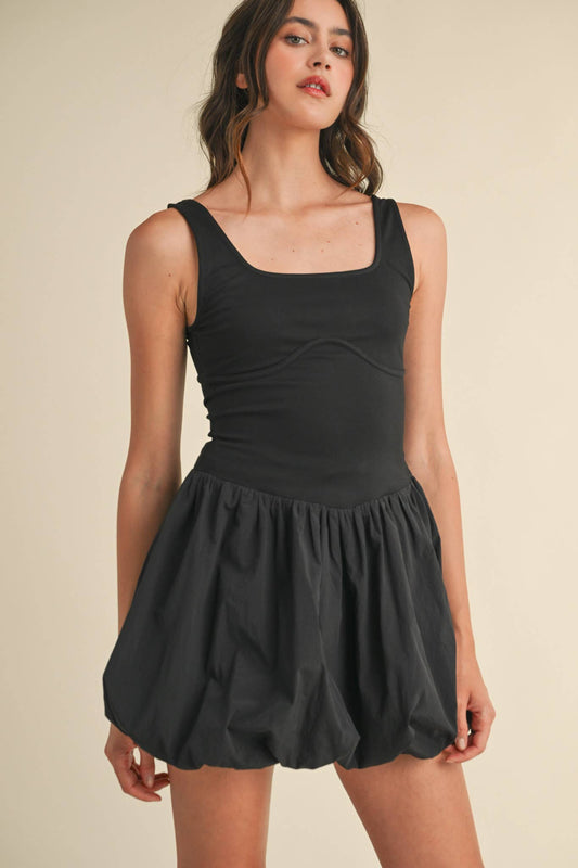 BUBBLE HEM MIXED MEDIA MINI DRESS